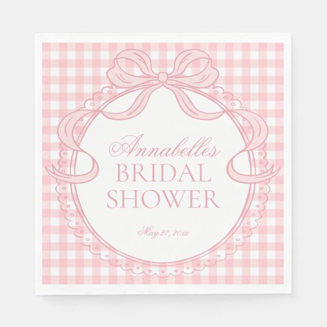 Serviette En Papier Pink Gingham Coquette Bow Bridal Shower Dessert (Devant)
