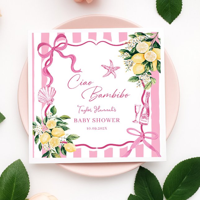 Serviette En Papier Pink Girls Lemon Ciao Baby Italian Baby Shower (Créateur téléchargé)