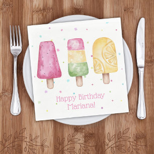 Serviette En Papier Pink Girls Summer Popsicle fête d'anniversaire