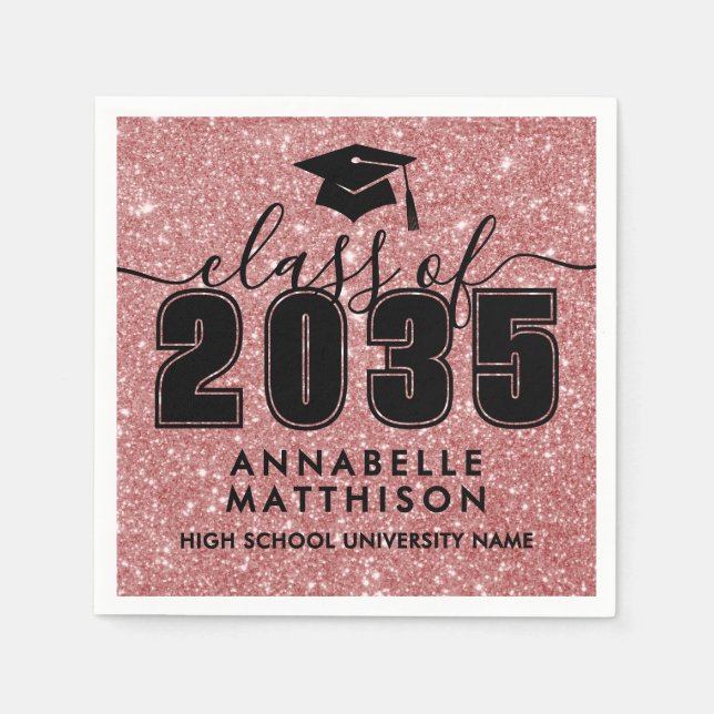 Serviette En Papier Pink Glitter Graduation (Devant)