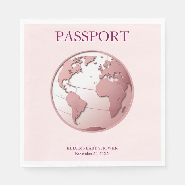 Serviette En Papier Pink Globe Passport Travel Baby Shower (Devant)