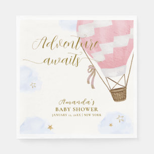 Serviette En Papier Pink Gold Adventure Hot Air Balloon Baby shower