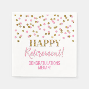 Serviette En Papier Pink Gold Confetti joyeuse retraite