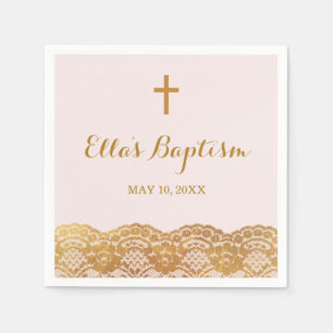 Serviette En Papier Pink Gold dentelle fille Baptême Napkin
