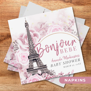 Serviette En Papier Pink Gold Floral Bonjour Bebe Baby shower