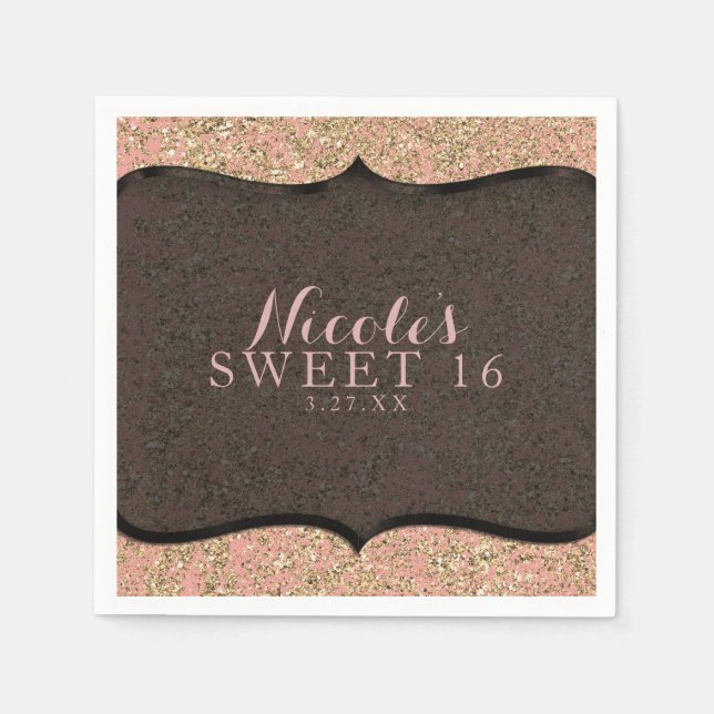 Serviette En Papier Pink & Gold Parties scintillant Glam Noir fête d'a (Devant)