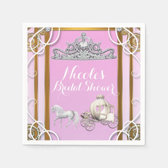 Serviette En Papier Pink Gold Princess Crown & Carriage Sweet 16 Party (Devant)