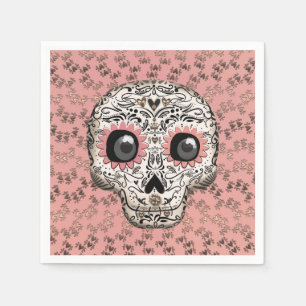 Serviette En Papier Pink & Gold Sugar Skull Whimsical Cute Party