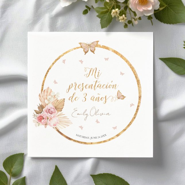 Serviette En Papier Pink Gown Girl Mi Presentación de 3 Años Espagnol (Créateur téléchargé)