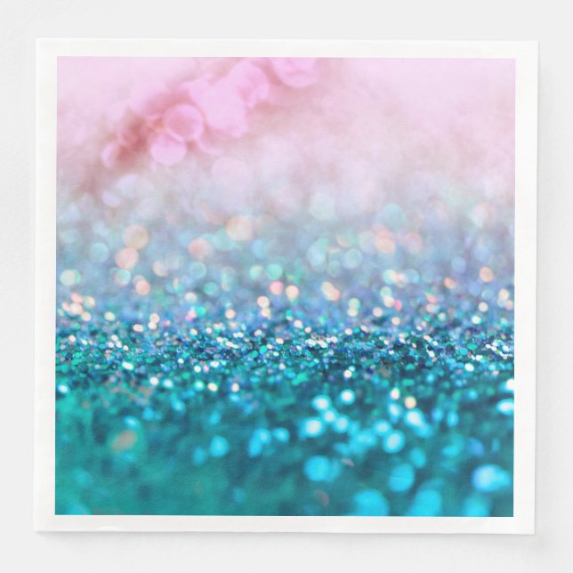 Serviette En Papier Pink Gradient Bleu Turquoise Parkle Parties scinti (Devant)