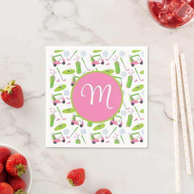 Serviette En Papier Pink & Green Golf Personnalisé Monogramme (En situation)