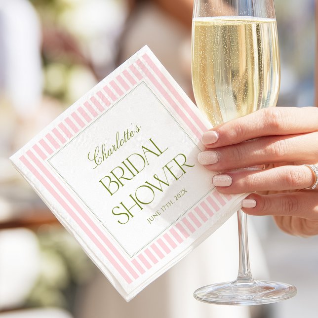 Serviette En Papier Pink & Green Stripes Bridal Shower (Créateur téléchargé)