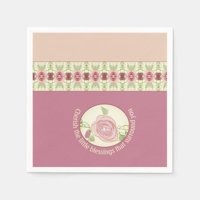Serviette En Papier Pink Greens et Motif de crème Accentué (Devant)