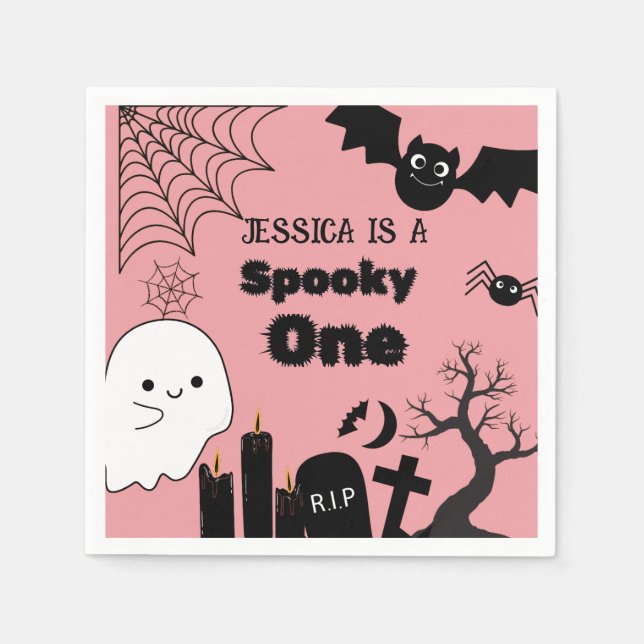 Serviette En Papier Pink Halloween Sppoky Un premier anniversaire fête (Devant)
