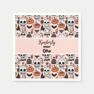 Serviette En Papier Pink Halloween Tricoter ou traiter Nom de famille