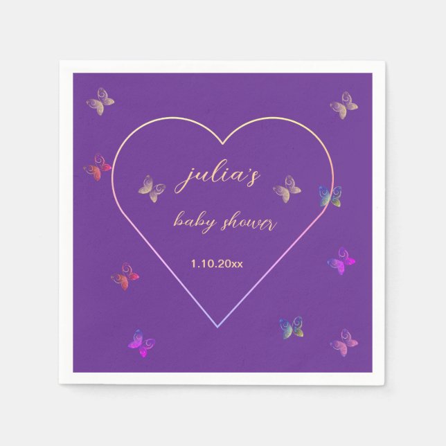 Serviette En Papier Pink Heart Butterfly girl baby shower  (Devant)