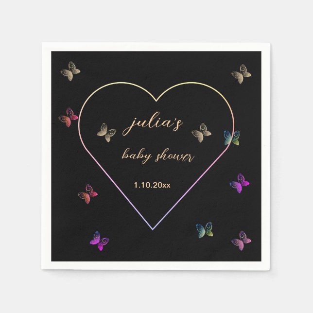 Serviette En Papier Pink Heart Butterfly girl baby shower  (Devant)