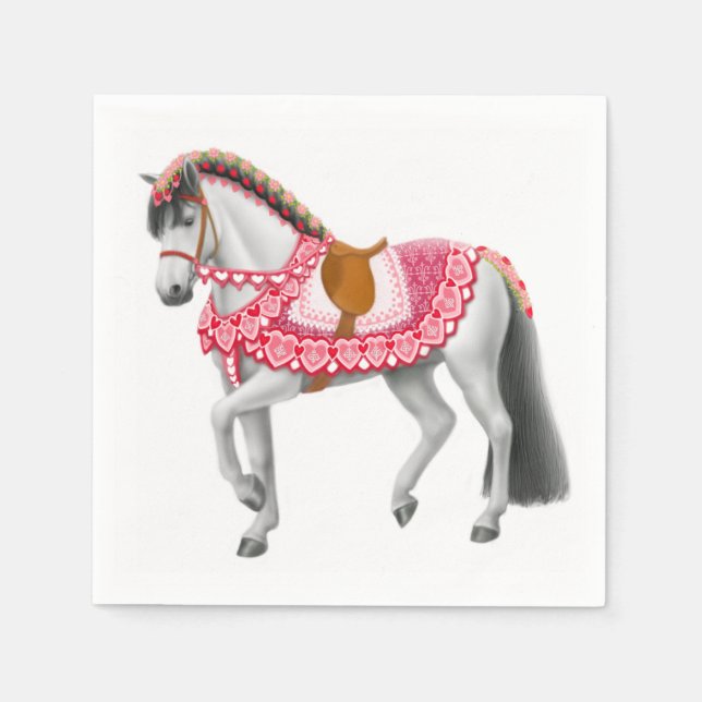 Serviette En Papier Pink Heart Carousel Cheval Napkins (Devant)