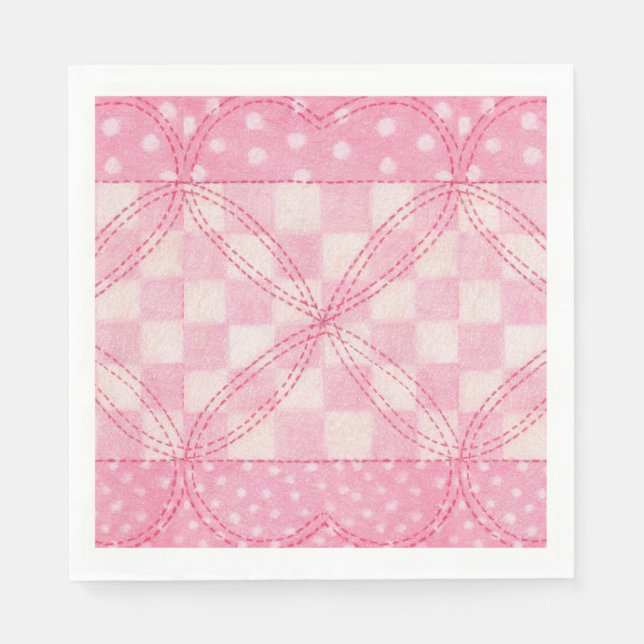 Serviette En Papier PINK HEART QUILT Papier de déjeuner standard servi (Devant)