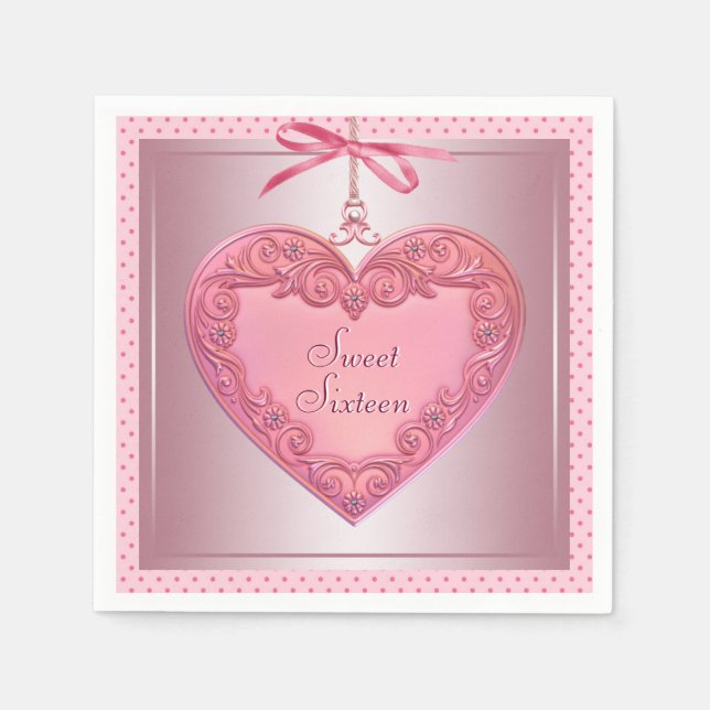 Serviette En Papier Pink Heart Sweet 16 Anniversaire de fête Napkins (Devant)