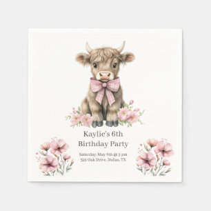 Serviette En Papier Pink Highland Cow fête d'anniversaire