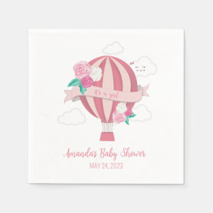 Serviette En Papier Pink Hot Air Balloon Baby Girl Douche Napkins