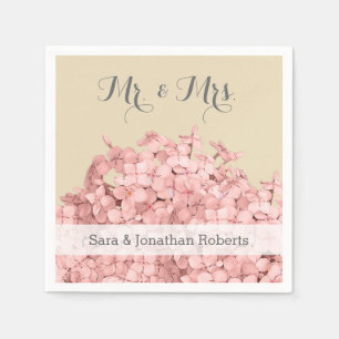 Serviette En Papier Pink Hydrangea sur Khaki Mariage personnalisé