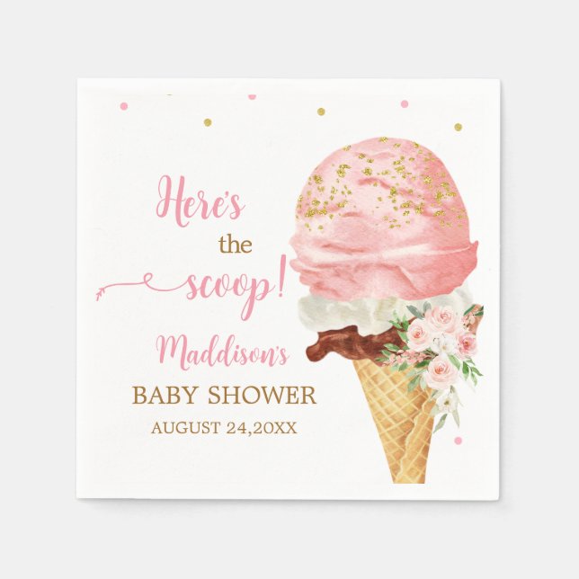 Serviette En Papier Pink Ice Cream Baby Shower  (Devant)