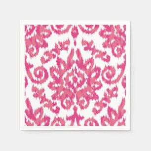 Serviette En Papier Pink Ikat Boho Whimsical Ethnic Girl Blanc & Rose