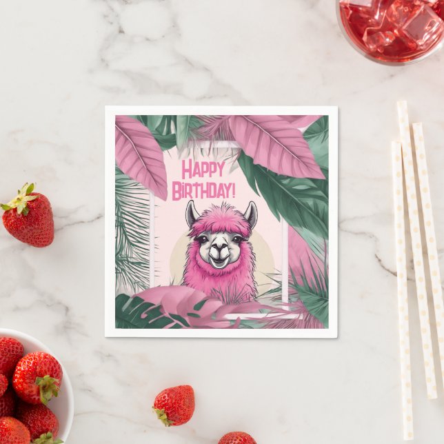 Serviette En Papier Pink Joyeux Lama souriant (En situation)