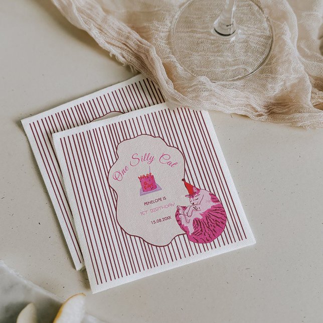 Serviette En Papier Pink Kitty Party One Silly Cat 1st Birthday (Créateur téléchargé)