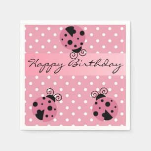 Serviette En Papier Pink Ladybug et Pois joyeuses serviettes d'anniver