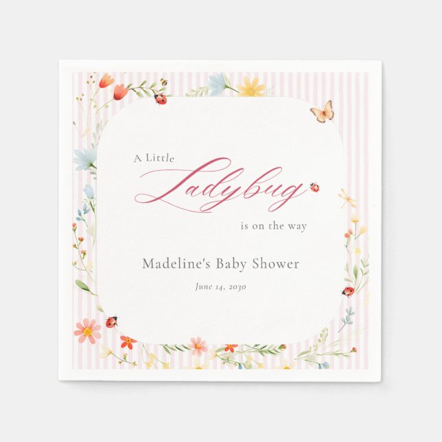 Serviette En Papier Pink Ladybug Garden Floral Baby Shower (Devant)