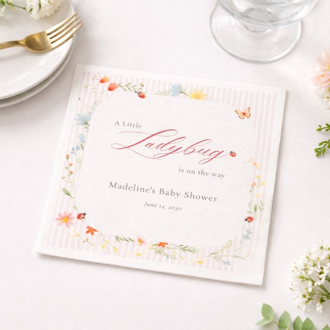 Serviette En Papier Pink Ladybug Garden Floral Baby Shower (Créateur téléchargé)