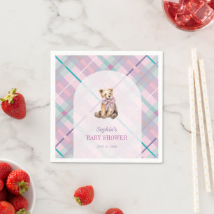 Serviette En Papier Pink & Lavender Plaid Teddy Bear Girl Baby shower