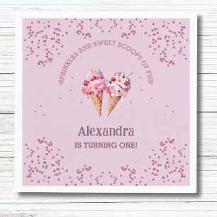 Serviette En Papier Pink Lilac Scoop Girl Ice Cream 1er Anniversaire
