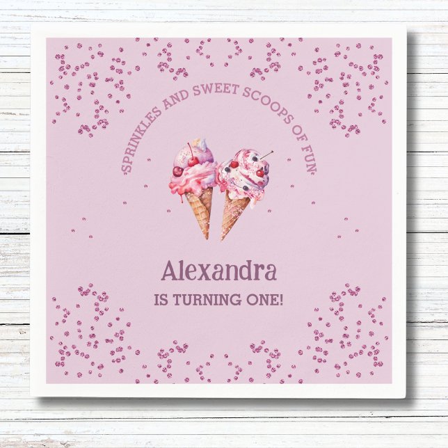 Serviette En Papier Pink Lilac Scoop Girl Ice Cream 1er Anniversaire (Créateur téléchargé)