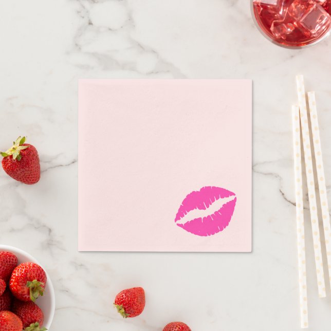 Serviette En Papier Pink Listick Kiss Imprimer (En situation)