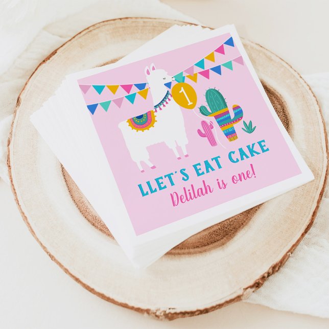 Serviette En Papier Pink Llama Llet's Eat Cake Birthday Girl Party (Créateur téléchargé)