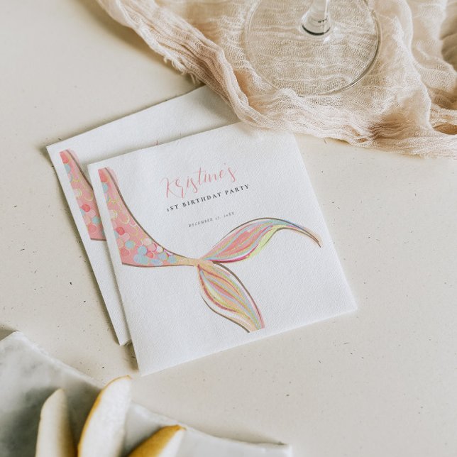 Serviette En Papier Pink Mermaid Queue Anniversaire Papier Napkin (Créateur téléchargé)