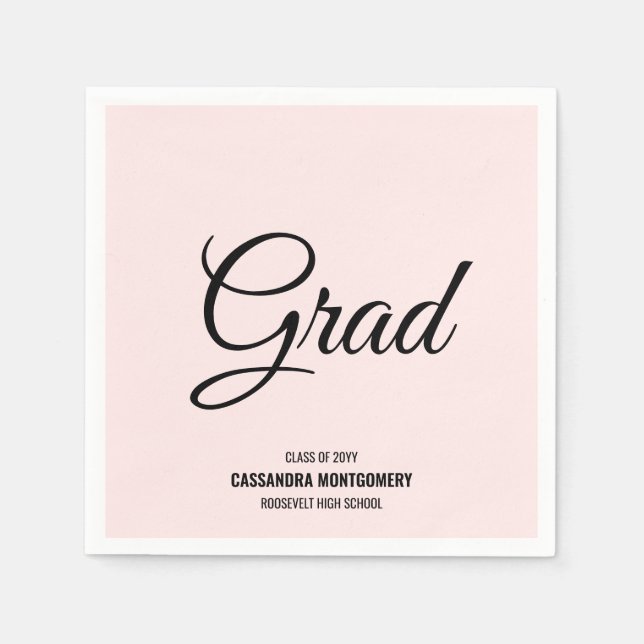 Serviette En Papier Pink Minimalist Moderne Graduation Party (Devant)
