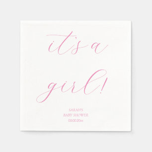 Serviette En Papier Pink minimaliste C'est une fille Baby shower migno