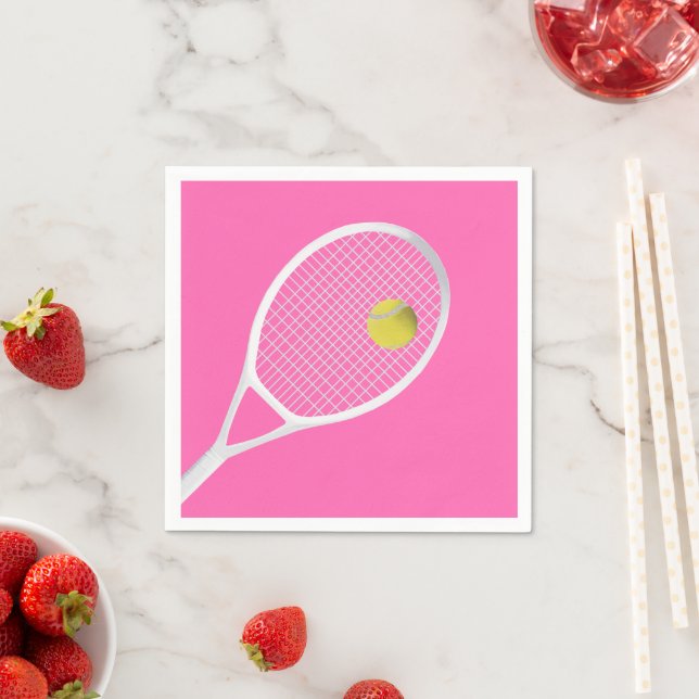 Serviette En Papier Pink Modern Tennis Ball White Racket (En situation)
