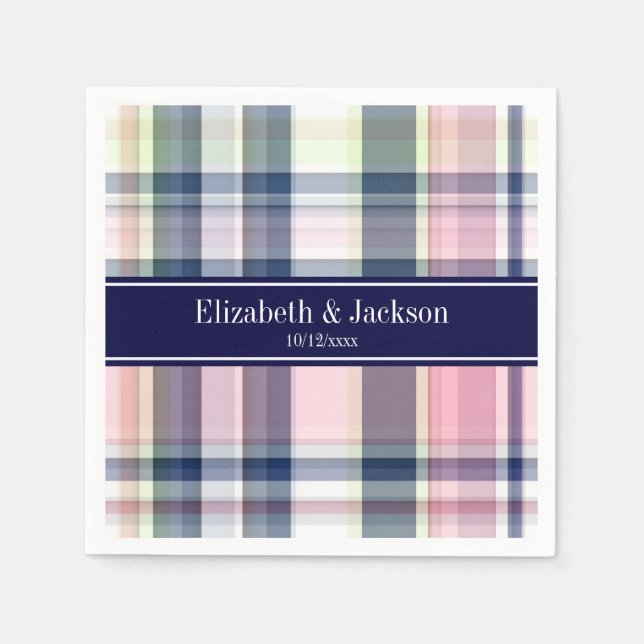 Serviette En Papier Pink Navy Green White Preppy (Devant)