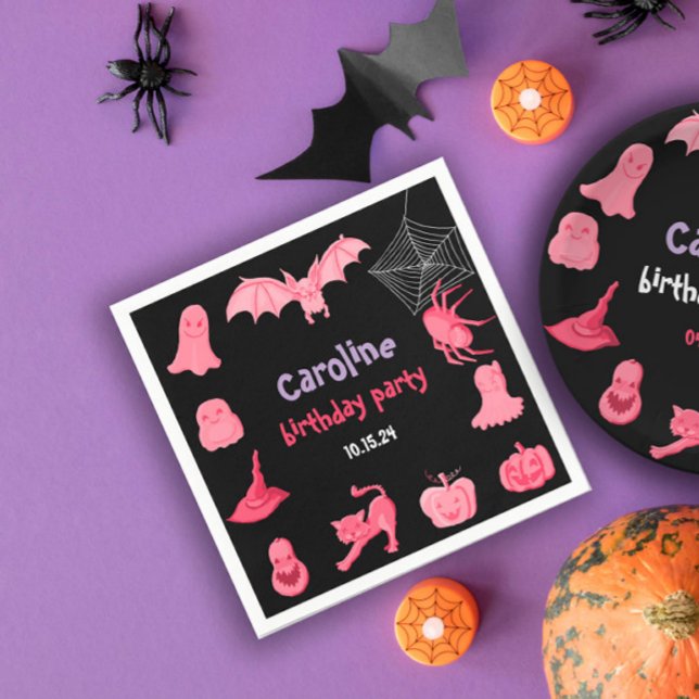 Serviette En Papier Pink noir Halloween fête d'anniversaire Napkin (Pink black Halloween birthday party Napkin
)