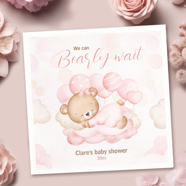 Serviette En Papier Pink Nous pouvons attendre prématurément Ours Baby (Pink We Can Bearly Wait Bear Baby Shower Napkins)