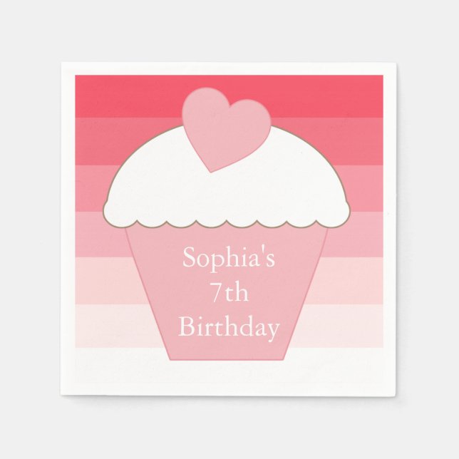 Serviette En Papier Pink Ombre Stripes Cupcake (Devant)