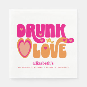 Serviette En Papier Pink Orange Retro Drunin Love Bachelorette Party