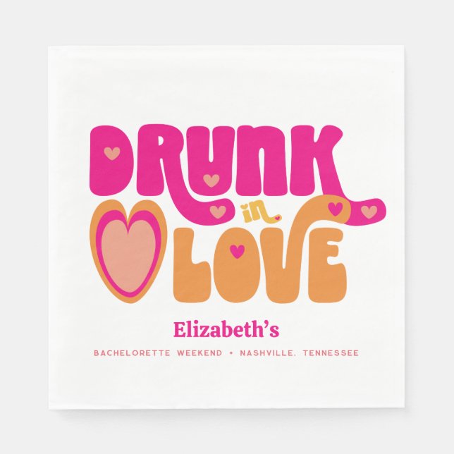 Serviette En Papier Pink Orange Retro Drunin Love Bachelorette Party (Devant)