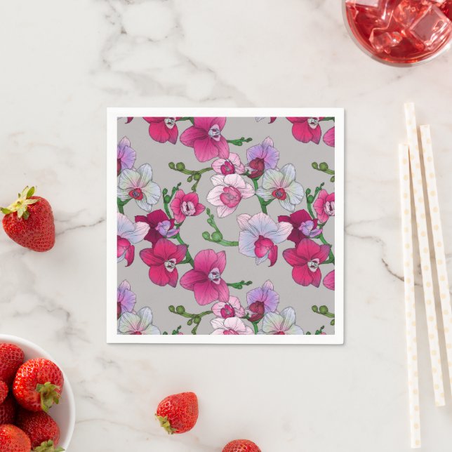 Serviette En Papier Pink Orchids (En situation)